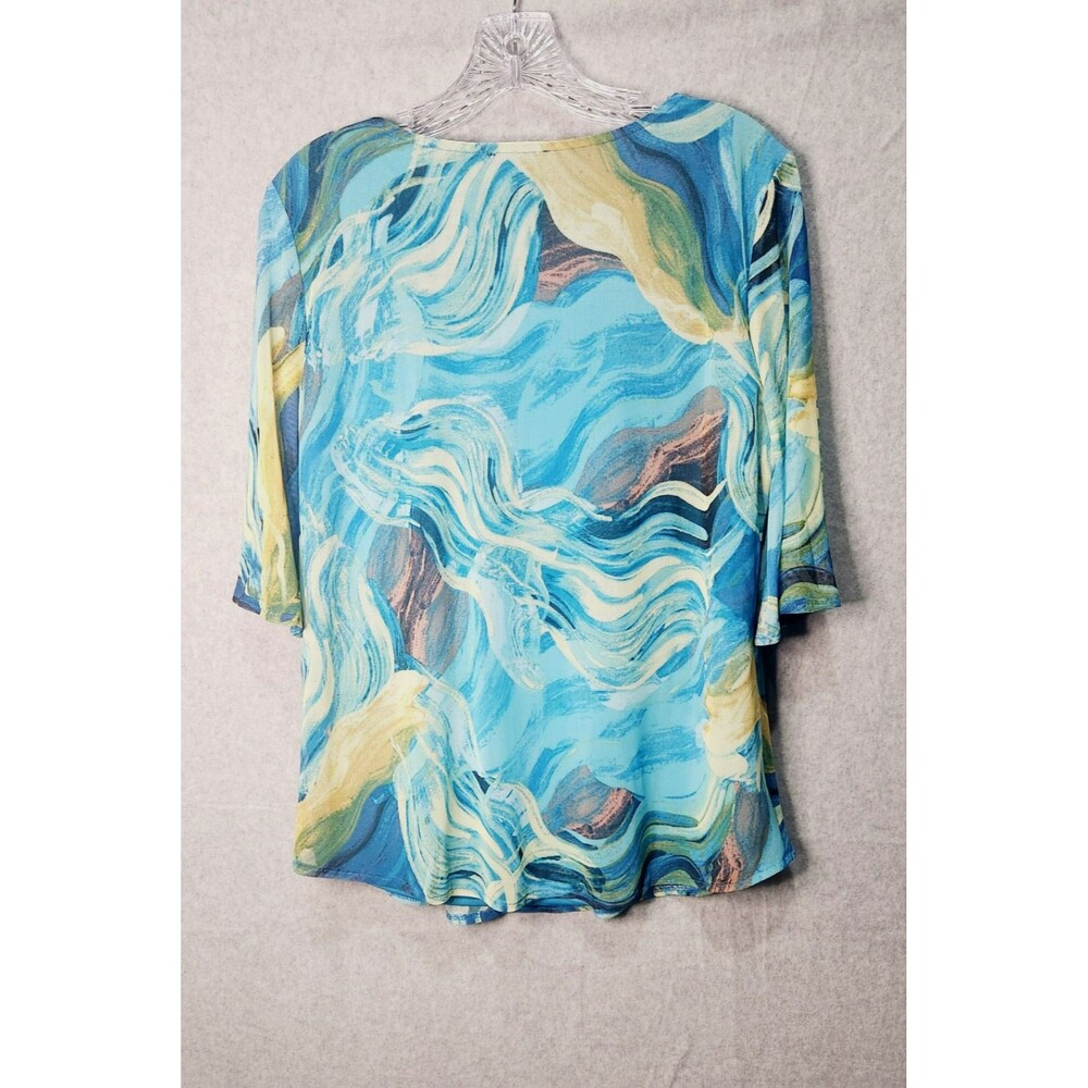 Antthony Womens Top Large Abstract  Blue Yellow Multicolor  Casual Tunic - Picture 3 of 11